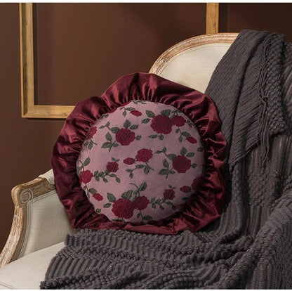 Removable Washable American Light Luxury Sofa Flower Pillow Homestay Round Cushion Retro Ruffle Edge Red Pillow  Throw Pillows