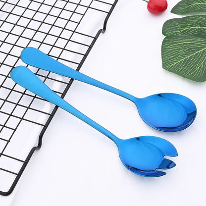 2Pcs Salad Spoon Dinnerware Set Gold Unique Spoon Cutlery Set Salad Fork Stainless Steel Tableware Party Serving Spoon Flatware