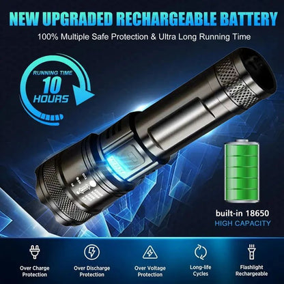 Super Bright P50 Flashlight USB Rechargeable LED Long Range Tactical Torch Outdoor Waterproof Emergency Camping Fishing Lantern