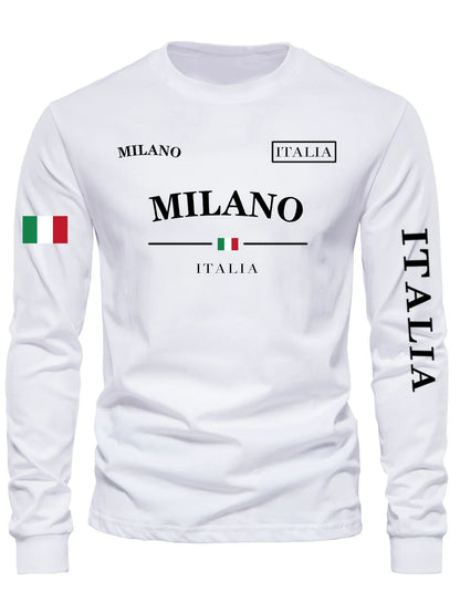 Camiseta Masculina Gola Redonda Esportes de Lazer ao Ar Livre Manga Longa Camisa de Outono Lavável na Máquina Versátil