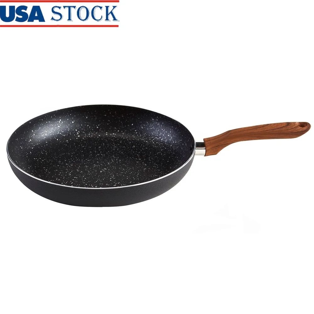 Frigideira Antiaderente Alumínio Pontilhado Utensílio de Cozinha Cabo Ergonômico com Aparência de Madeira Fácil de Limpar Essencial para Cozinhar Multiuso