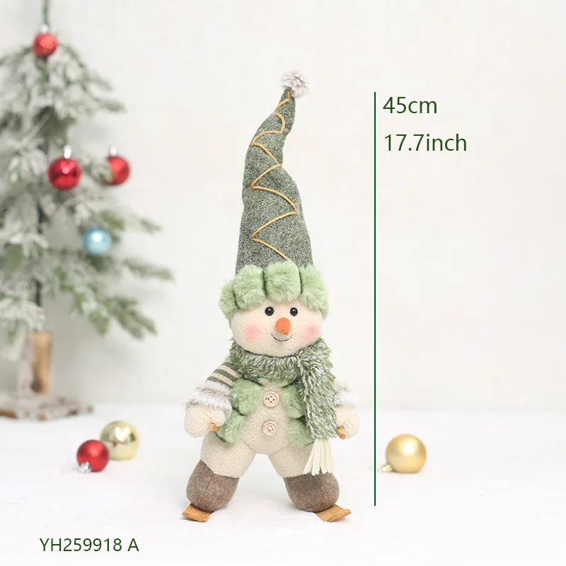 2026 New Green Forest Christmas Decorations Telescopic Elk Snowman Doll Skiing Plush  Navidad Home Decor New Year Gift