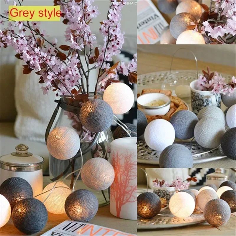 10/20LED Cotton Balls String Lights Battery Powered Fairy Garland Lighting Strings Holiday Wedding Party Decoration Birthday