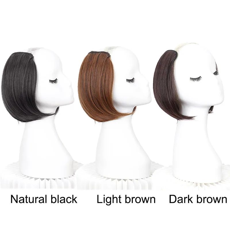 Extensão de cabelo 20/30cm, sintética, curta e reta, com fivela interna em V, meia cabeça, 4 grampos, aplique invisível para mulheres