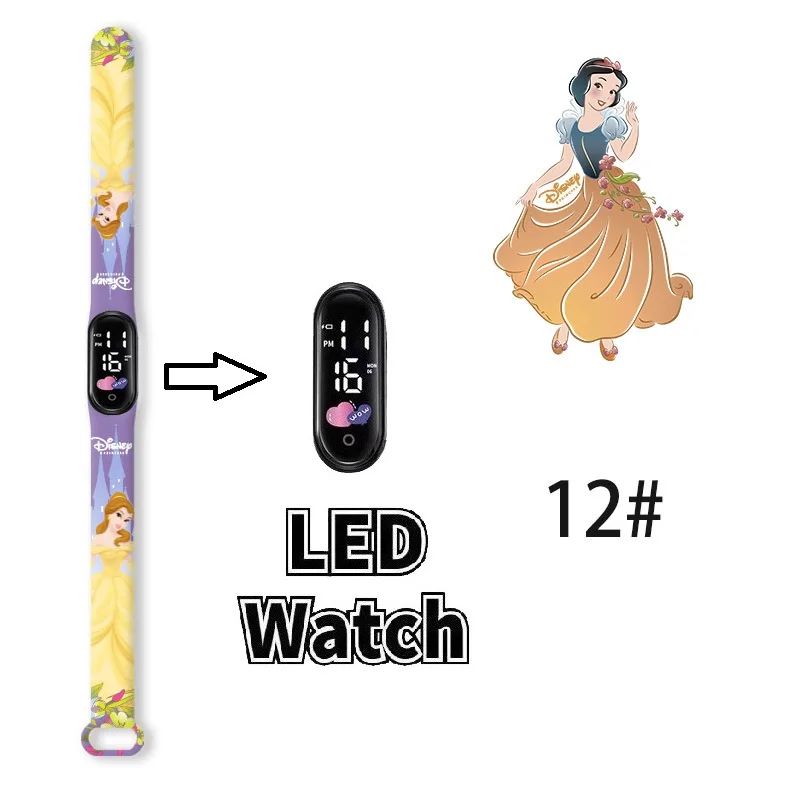 Disney Princess Kids Digital Watch Cartoon Action Figure Snow White LED Touch Waterproof Electronic Watch Toys for Children