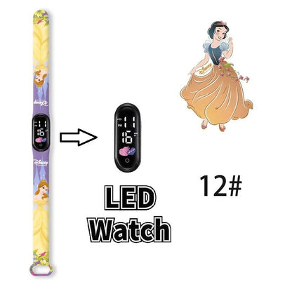 Disney Princess Kids Digital Watch Cartoon Action Figure Snow White LED Touch Waterproof Electronic Watch Toys for Children