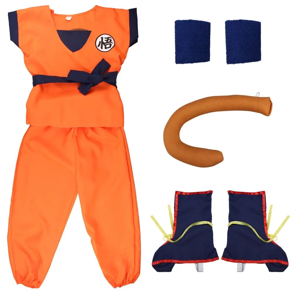 Adult Kids Son Goku Gui Carnival Cosplay Anime Costumes Halloween parties and Holiday Including Tail Wrist Wig Blue Gold Design