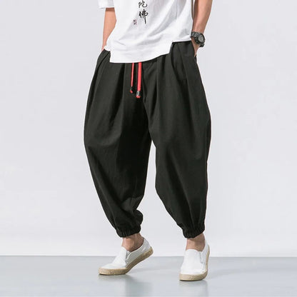 New Trendy Men Harem Pants Loose Oversized Style Cotton and Linen High Quality Jogger Sweatpants Casual Male Trousers