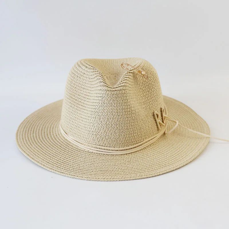 Chapéu de Sol de Verão Grande Feminino Moda Praia Chapéu de Palha Luxo Jazz Top Panamá Feminino 60cm Cabeça Grande