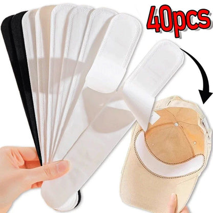 10/40pçs Adesivos Absorventes de Suor para Chapéus Femininos Masculinos Fita Branca Invisível Antissujeira para Boné Esportivo Tiras Redutoras de Tamanho de Chapéu