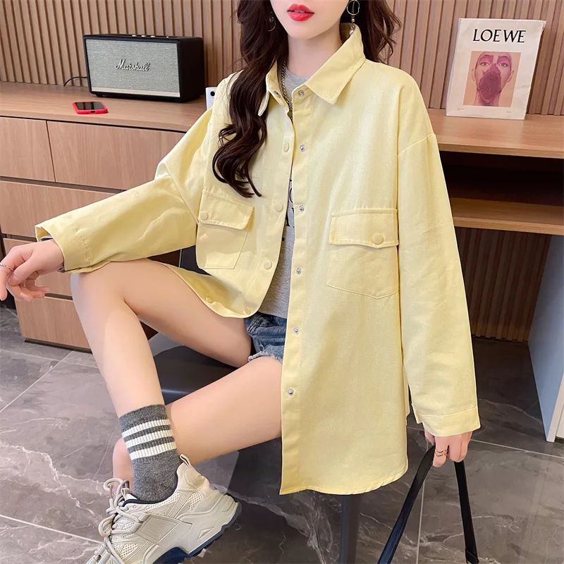 Casual Stylish Denim Long Sleeve Shirt For Women New Spring Autumn Loose Fit Age-Reducing Hong Kong Style Jacket With Button