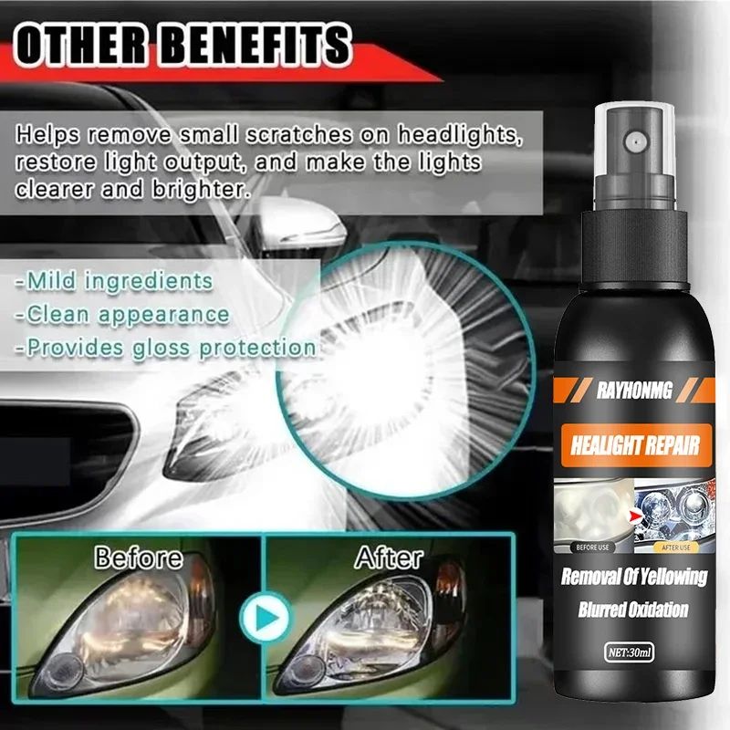 Spray Restaurador de Faróis para Carro Revestimento Anti-Oxidação Agente Polidor de Lâmpadas de Carro Restauração de Arranhões Limpeza de Sujeira