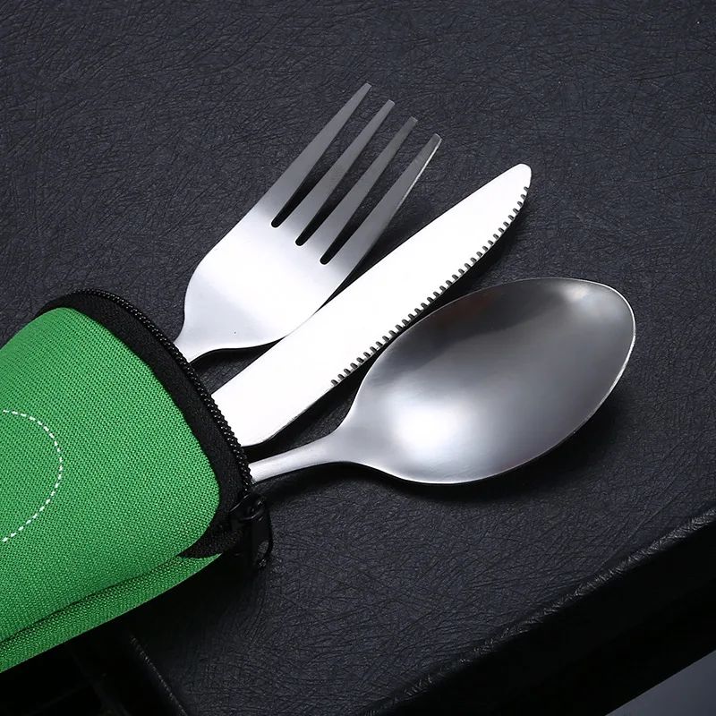 7/3 Peças Conjunto de Talheres de Aço Inoxidável para Acampamento ao Ar Livre Faca de Bife Garfo Colher para Comida Ocidental Bolsa de Pano Criativa Portátil