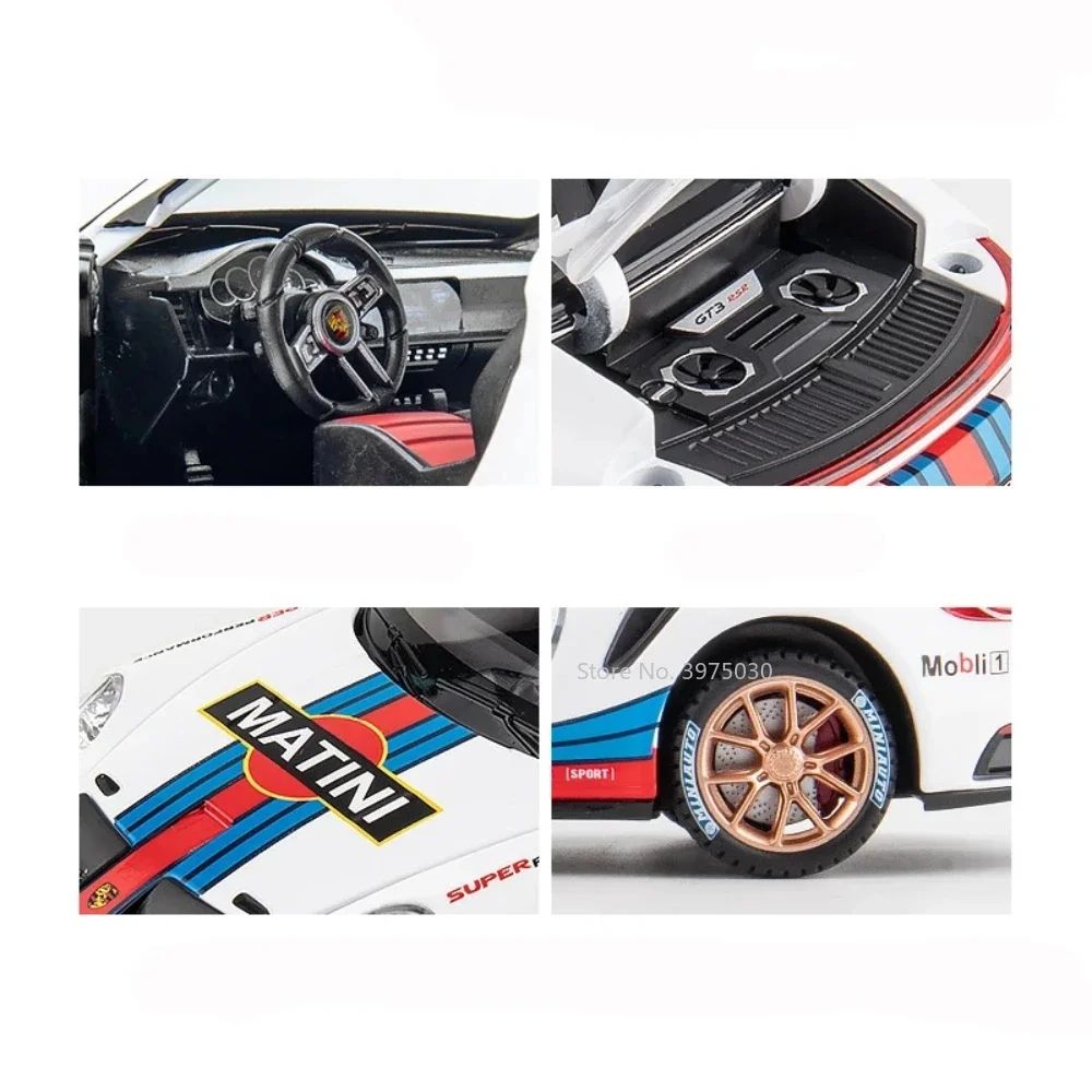 1:24 Alloy Porsche 911 GT3 RSR Sports Cars Diecast Miniature Models Toy with Sound Light Pull Back Vehicle Boys Collection Gifts