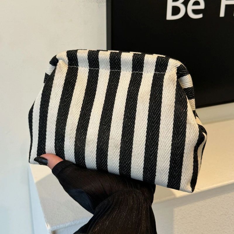 Summer Woven Crochet Striped Women's Handbag Large Capacity Knitted Beach Evening Bag Casual Ladies Colorblock Niche Cloud Bag