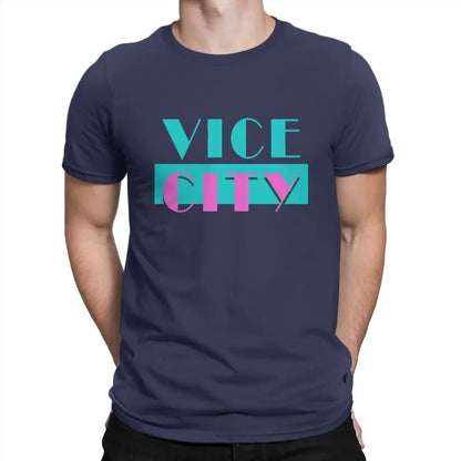 Theft Auto Creative TShirt for Men Vice City Round Neck Pure Cotton T Shirt 2024 Distinctive Birthday Gifts Streetwear GTA Grand