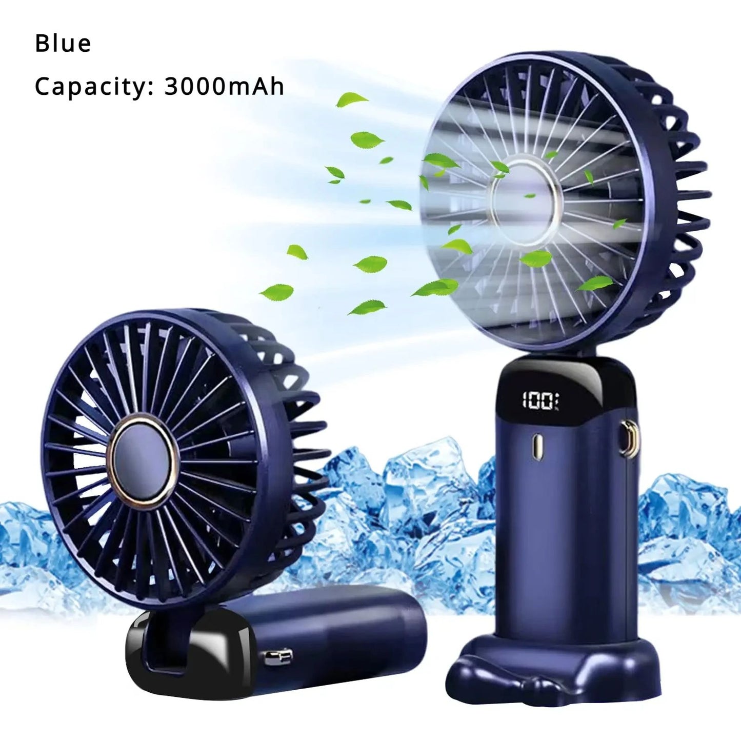 Ventilador Portátil Recarregável 5000mAh Dobrável 90° 5 Velocidades Mini Ar Condicionado Pequeno Ventilador Refrigerador de Ar com Display Digital LED
