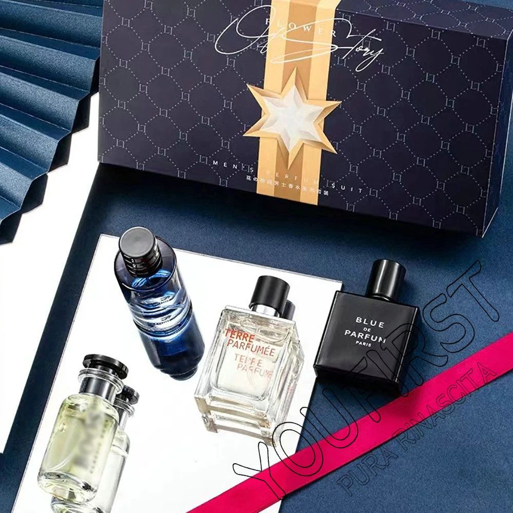 Perfume Masculino de Luxo Kit 4 Peças 100ml com Colônia Perfumes Homme Caixa de Presente Perfumes Masculinos Spray com Aroma Natural Floral Frutado