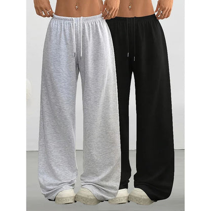 Fashionable Women's Loose Wide Leg Pants Elastic Waist Drawstring Casual Sports Slimming Long Trousers Cross-Border Independent