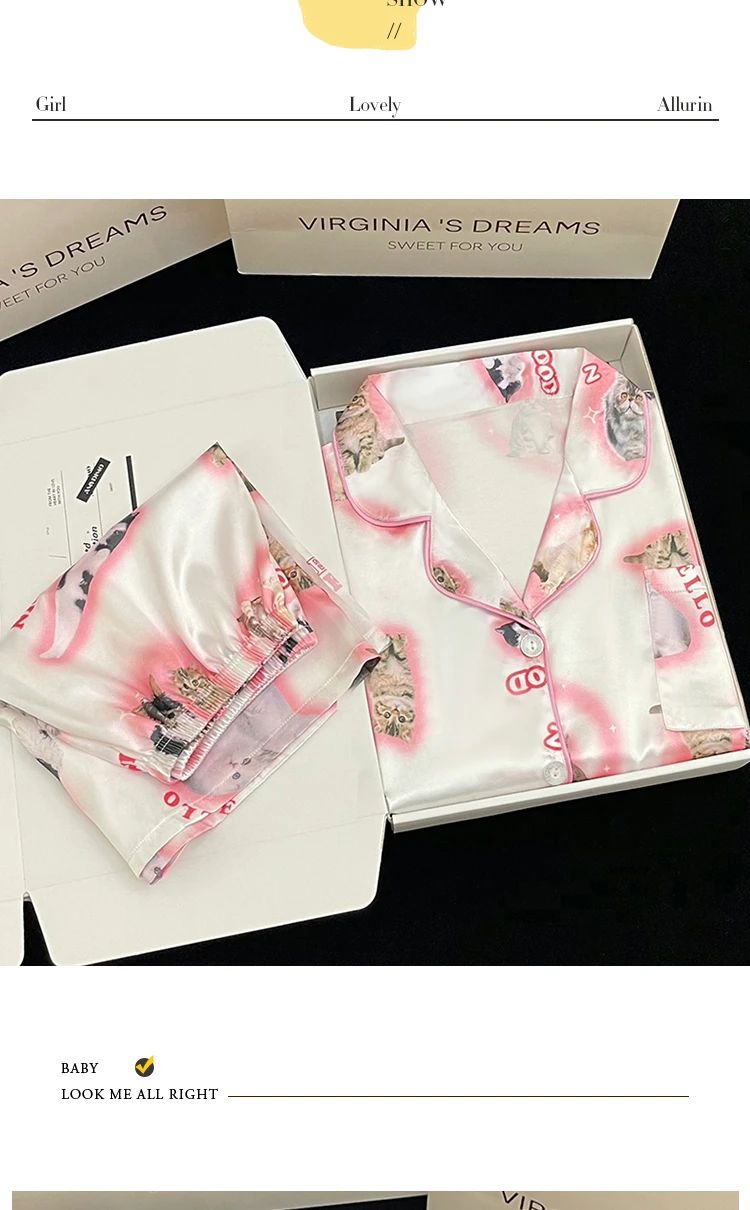 Pyjama Summer New Ladies Sweet Satin Silk Floral Printed Pajamas Set Short Sleeve+Pants Women Ice Silk Cute Homewear Casual Wear