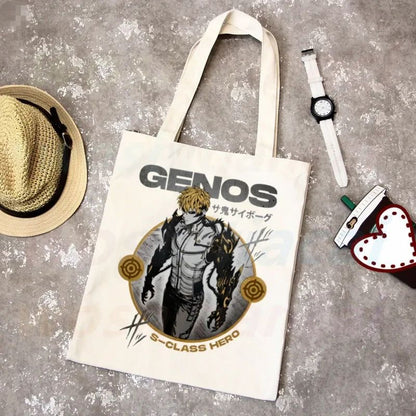 One Punch Man Shopping Bag Grocery Shopper Anime Genos Saitama Sensei Shopping Jute Bag Cotton Bag Jute