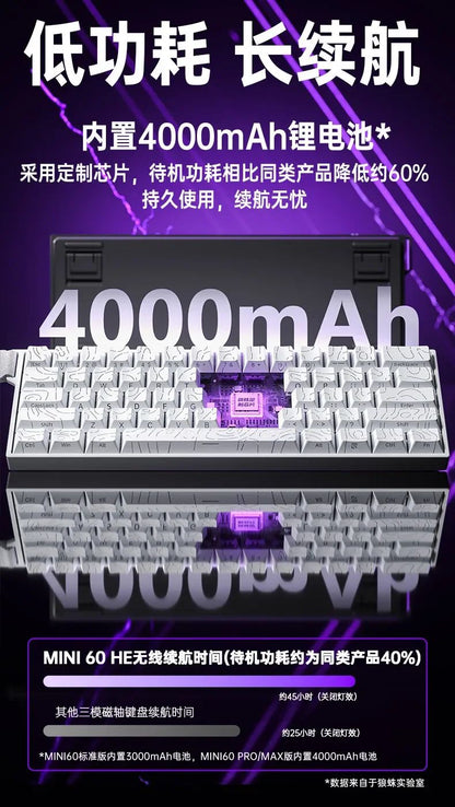 Teclado AULA Mini60 HE Magnetic Switch RGB Tri Mode Sem Fio Mecânico 8000Hz 0.01mmRT Teclado Gamer Presentes para Gamers