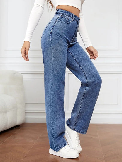 High Waist Straight Leg Jeans for Women New Style Cross-Border High Waist Slim Fit Long Jeans Trendy Women's Denim Pants