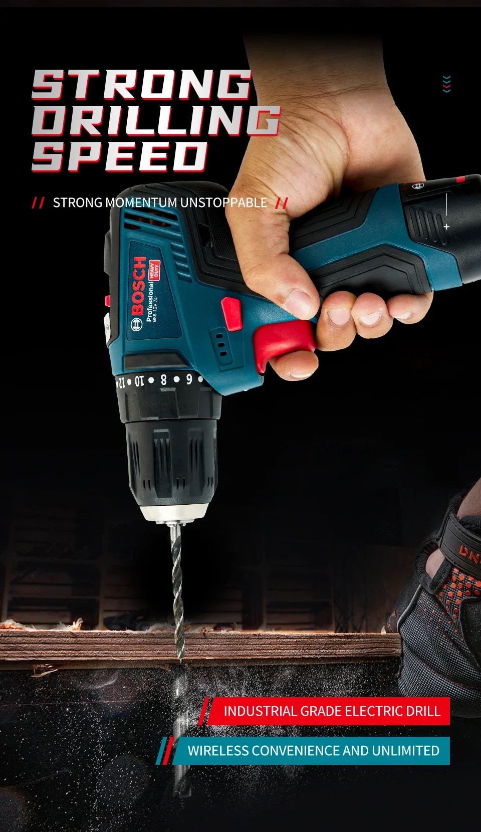 Furadeira elétrica profissional Bosch-GSB-12-V30, parafusadeira sem fio, multifuncional, para uso doméstico, chave de fenda, faça você mesmo