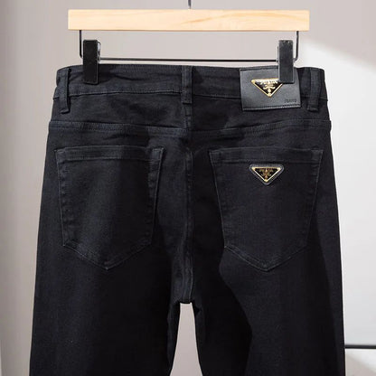 PL Pure Black High-Quality European Style Men's Jeans Slim Fit Smooths Your Silhouette Straight Leg Casual Trousers For Autumn/W