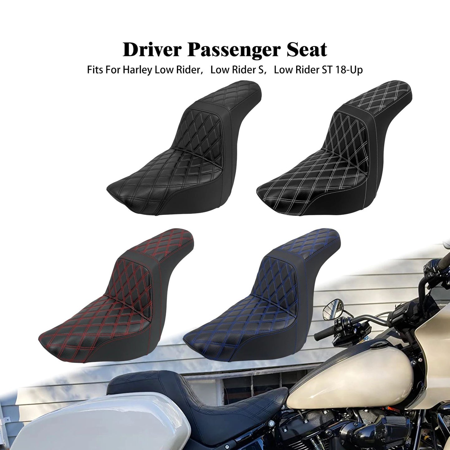 Banco Duplo de Moto para Piloto e Garupa Almofada Dianteira Traseira para Harley Softail Sport Glide FLSB Low Rider FXLR FXLRS 2018 em Diante