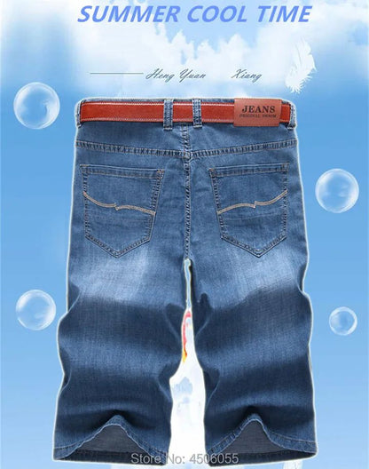 Summer Shorts Calf Length Trousers Plus Size 48 42 Men Denim Elastic Stretched Thin Jean Oversized Classic Straight Streetwear