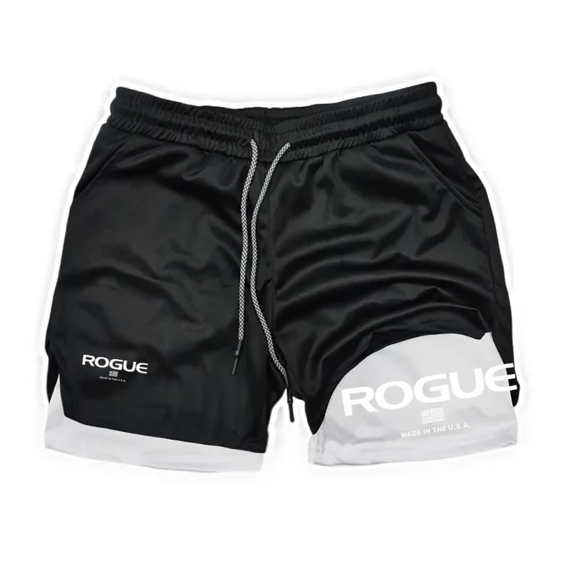 Rogue Gyms Fitness Shorts Men Summer Sportswear 2 in 1 Double-deck Compression Shorts Male Sports Tracksuits Track Joggers Short
