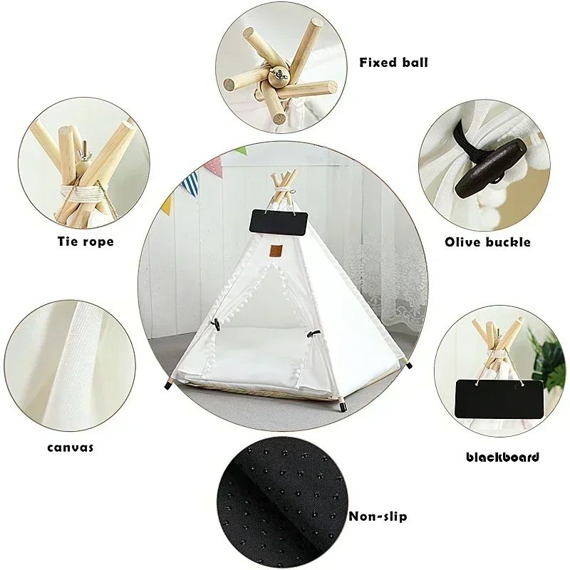Tenda Tipi para Gatos e Cães, Portátil, Removível, Lavável, Casinha Interna para Filhotes com Almofada e Lousa, Cama para Gato