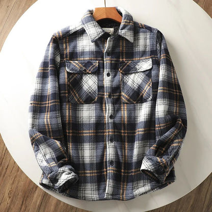 Mens Winter Fleece Linend Warm Plaid Shirt Jacket Casual Long Sleeve Flannel Checked Shirt Men Western Cowboy Button Up Tops