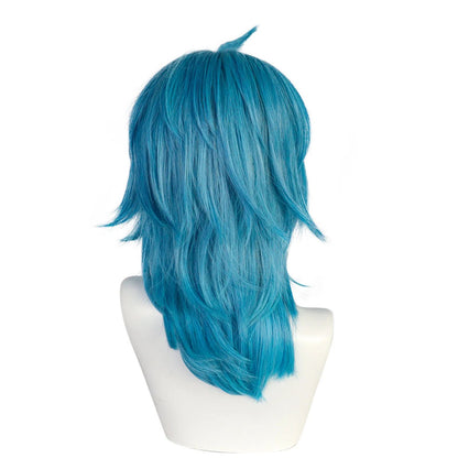 Synthetic Medium Length Straight Blue Sally Face Cosplay wig for Halloween Carnival Comic Exhibition