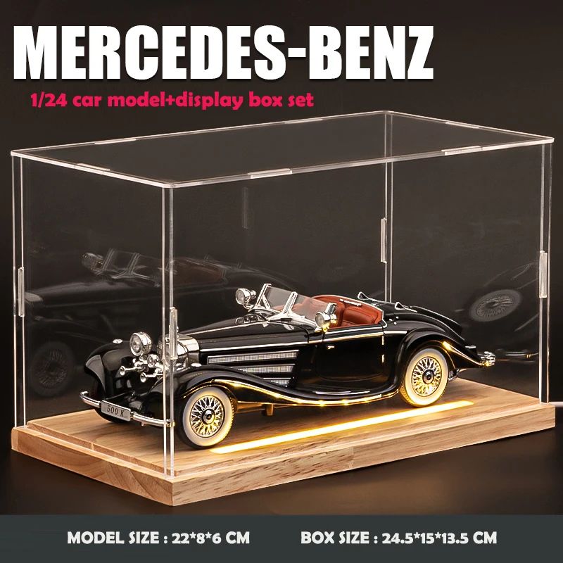 Simulação 1/24 Escala Benz 500K 1936 Clássico Modelo Carro Vintage Com Caixa de Exibição Presente de Aniversário Menino Coleção Miniatura Carro