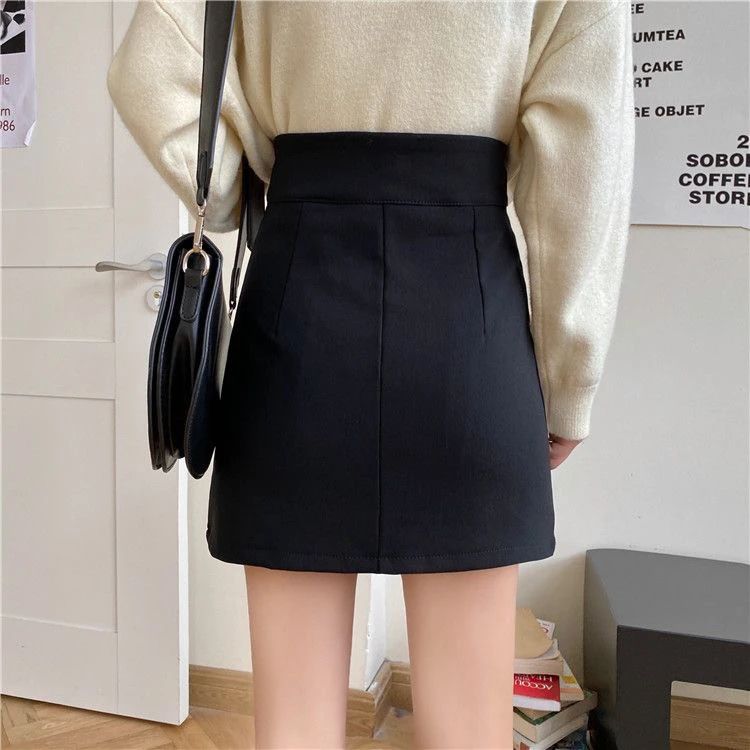 Women Clothing Spring Autumn Fashion Korean Zipper Solid Color High Waist A-line Skirt Female Fashionable Appear Thin Slim Skirt