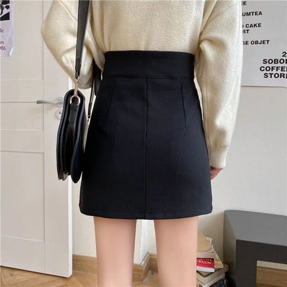Women Clothing Spring Autumn Fashion Korean Zipper Solid Color High Waist A-line Skirt Female Fashionable Appear Thin Slim Skirt