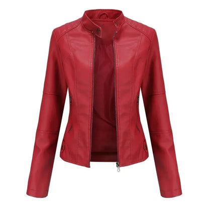 Faux Leather Jacket Women 2025 Autumn Spring Women's Moto Biker Jacket Red Black Coat Outerwear Brown Purple Blue 3xl 4xl Coffee