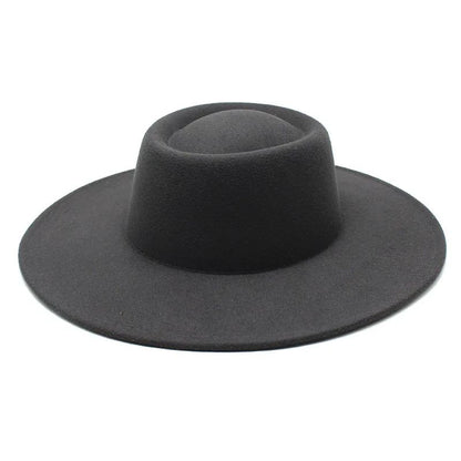 Classic British Style 9.5CM Big Wide Brim Fedora Hat For Women Fashion Autumn Winter Felt Church Hats Wedding Dress Jazz Cap