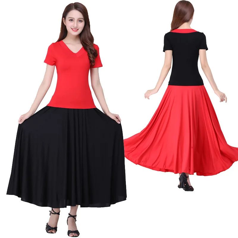 Plus Size Elegant Plus Size Women's Long Dress For Dancing And Commuting Stylish Square Dance Skirt With Wide Hemline For Soc...