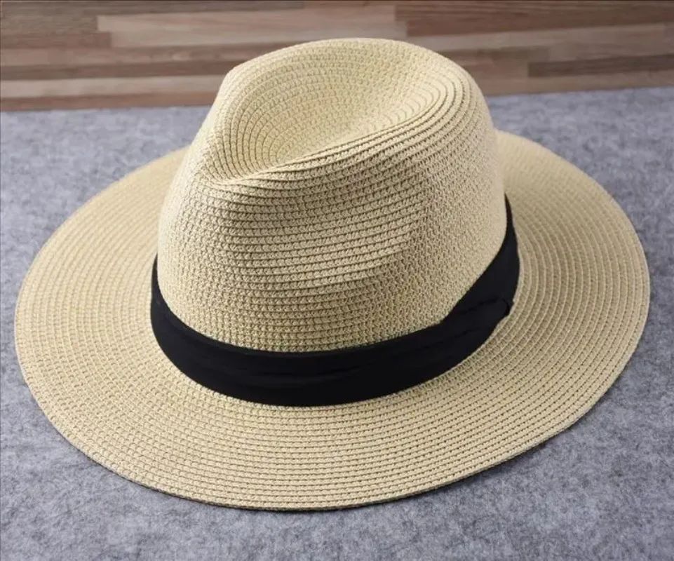 Chapéus de Sol Grandes Oversize para Homens Mulheres Praia Panamá Aba Larga Chapéu de Palha Senhora Chapéus de Sol de Verão Plus Size Chapéu Fedora 55-57cm 58-60cm