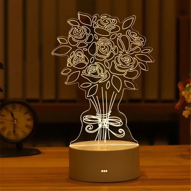 USB Operated 3D Acrylic LED Night Light Festival Birthday Kids Gifts Bedroom Bedside Decor Night Lamp Home Novelty Lighting