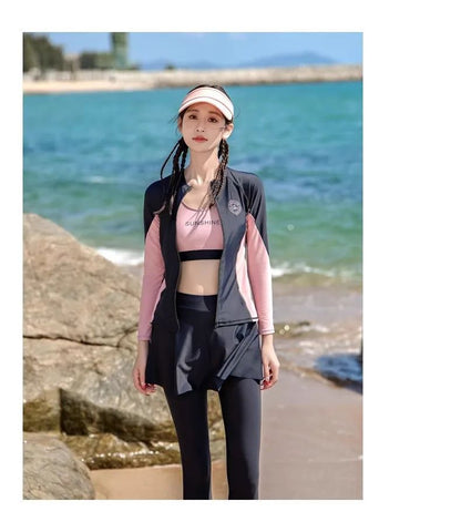 Women's Swimming Suit 2025 New Style Four-Piece Conservative Bikini Long Sleeve Long Pants Surfing Snorkeling Mother Suit