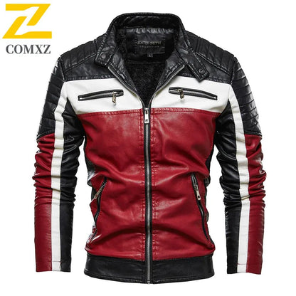 Men Yellow PU Leather Jacket Patchwork Biker Jackets  Casual Zipper Coat Male Motorcycle Jacket Slim Fit Fur Lined Outwear Coat