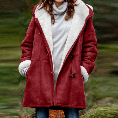 New Warm Outwear Women Winter Plus Size Solid Plus Velvet Coat Long Sleeve Pocket Overcoat Ladies Hooded Coat 2023