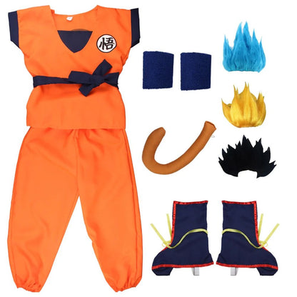 Adult Kids Son Goku Gui Carnival Cosplay Anime Costumes Halloween parties and Holiday Including Tail Wrist Wig Blue Gold Design