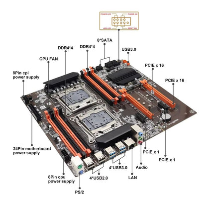 SOYO X99 Dual CPU Gaming Motherboard Kit lntel Xeon E5 2680 V4*2&DDR4 16GB (2*8GB) LGA2011-3 M.2 NVME for Desktop Computer Host