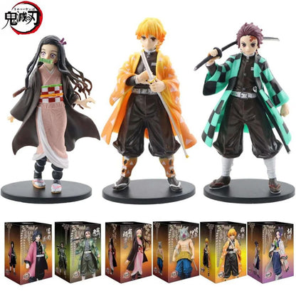 Boneco de Anime Demon Slayer Kimetsu No Yaiba Tanjiro Nezuko Zenitsu Figurine Inosuke Guerreiro Bonecos de Ação Colecionáveis Brinquedo Modelo