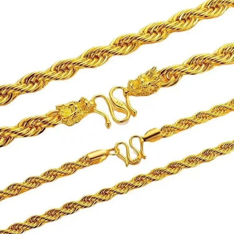Colar Torcido em Ouro 18K, Corrente AU750 Colar Masculino Cabeça de Touro Dominador, 60cm.